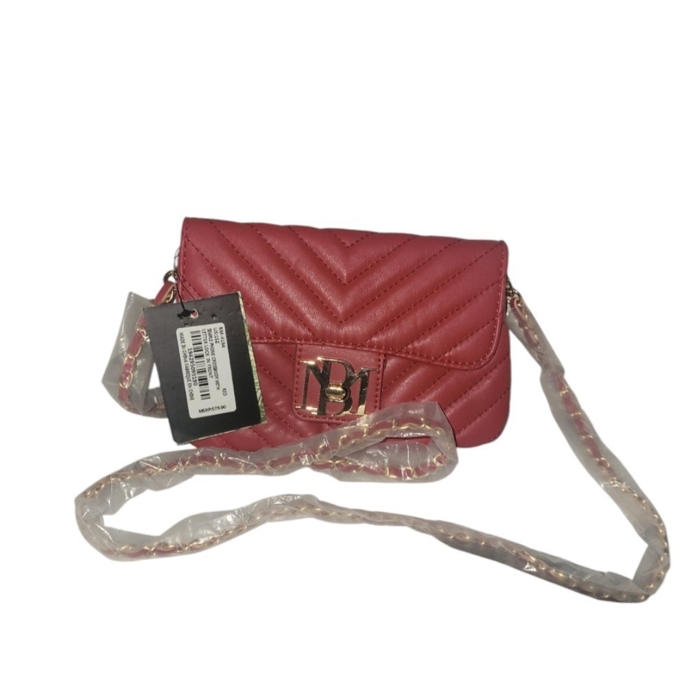 Badgley Mischka Susie Phone Crossbody Red Chevron Quilted Letter Lock‎ NWT